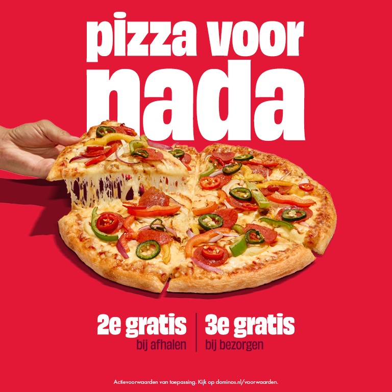 Pizza voor nada: van 16 t/m 25 juni krijg je de 2e pizza gratis bij afhalen & 3e pizza gratis bij bezorgen!