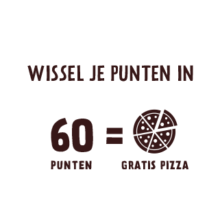 Wissel je punten in. 60 punten = gratis pizza